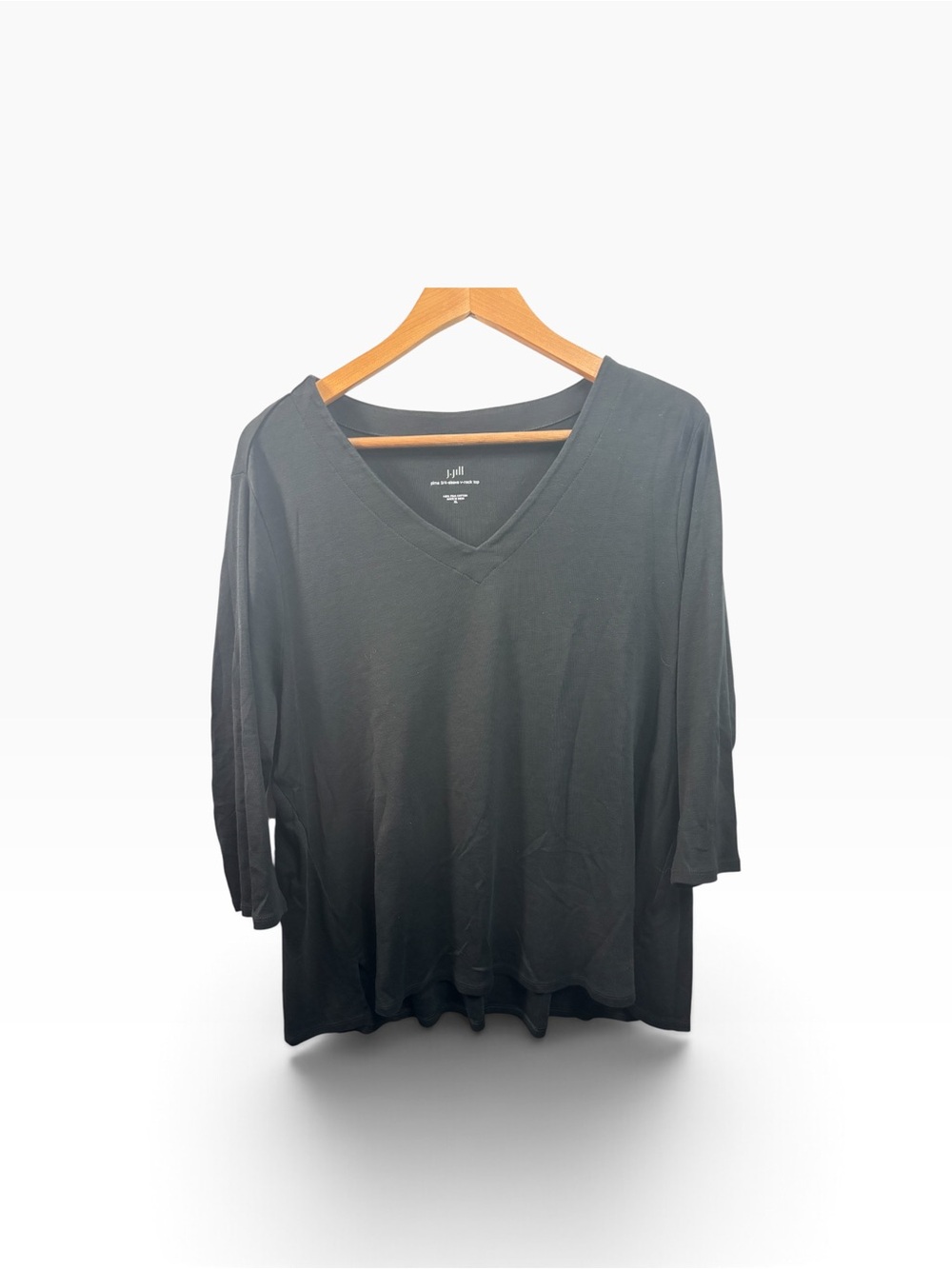 J. Jill Pima Cotton 3/4 Sleeve V-Neck Tee Black Womens Size XL Top